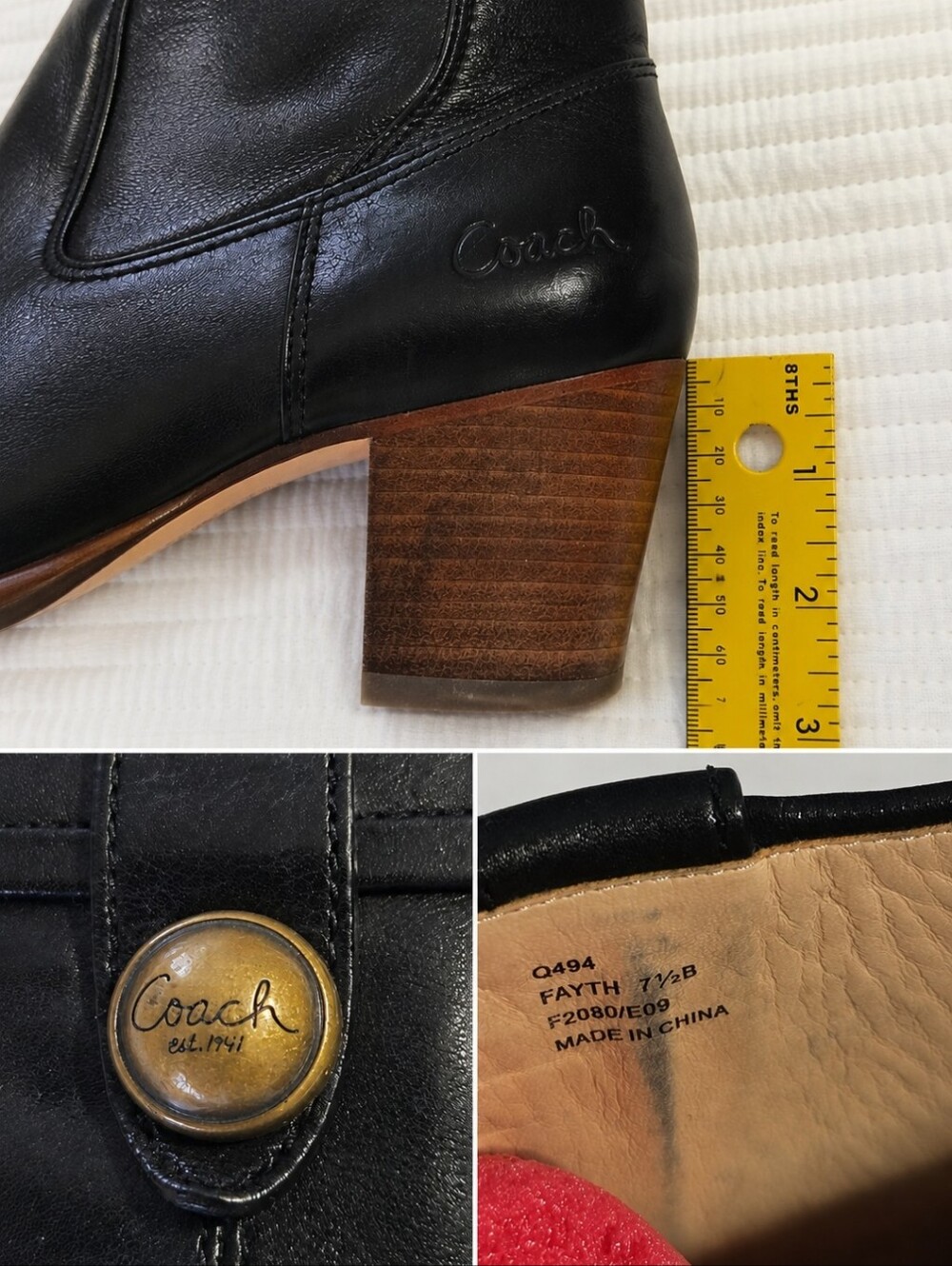 Women's Vintage Coach Fayth Tall Black Leather Heeled Boots Size 7.5 - Picture 11 of 11